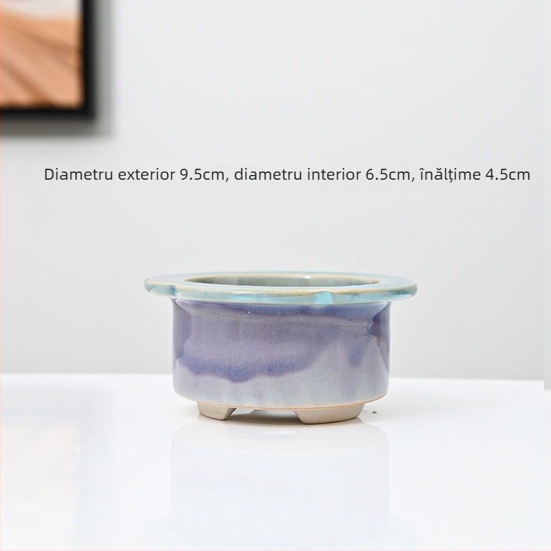 Ghiveci ceramic pentru suculente, cu model de fisuri de gheață, ceramică poroasă, controlul rădăcinilor, pentru tulpini mici și vechi, cu farfurie