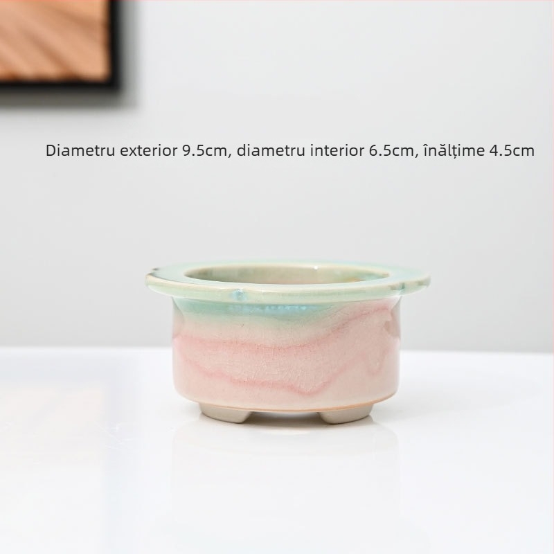 Ghiveci ceramic pentru suculente, cu model de fisuri de gheață, ceramică poroasă, controlul rădăcinilor, pentru tulpini mici și vechi, cu farfurie