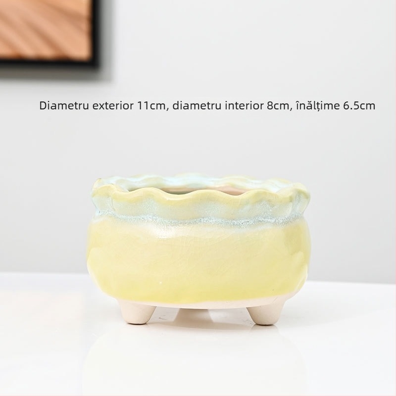 Ghiveci ceramic pentru suculente, cu model de fisuri de gheață, ceramică poroasă, controlul rădăcinilor, pentru tulpini mici și vechi, cu farfurie