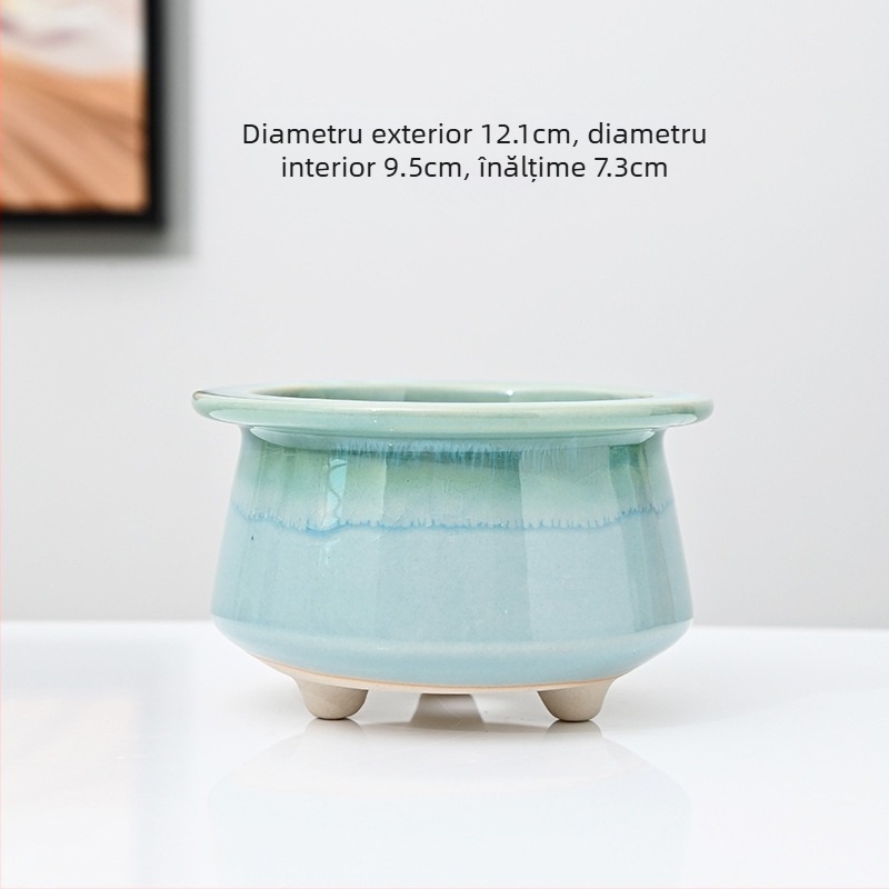 Ghiveci ceramic pentru suculente, cu model de fisuri de gheață, ceramică poroasă, controlul rădăcinilor, pentru tulpini mici și vechi, cu farfurie