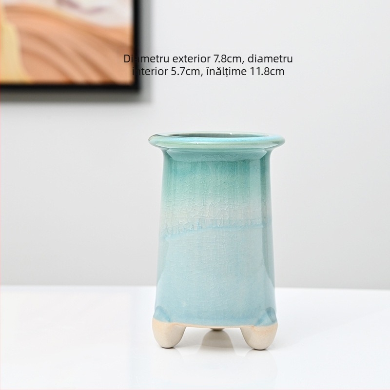 Ghiveci ceramic pentru suculente, cu model de fisuri de gheață, ceramică poroasă, controlul rădăcinilor, pentru tulpini mici și vechi, cu farfurie