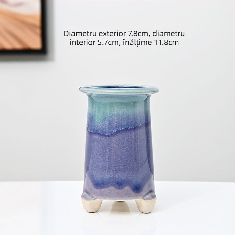 Ghiveci ceramic pentru suculente, cu model de fisuri de gheață, ceramică poroasă, controlul rădăcinilor, pentru tulpini mici și vechi, cu farfurie