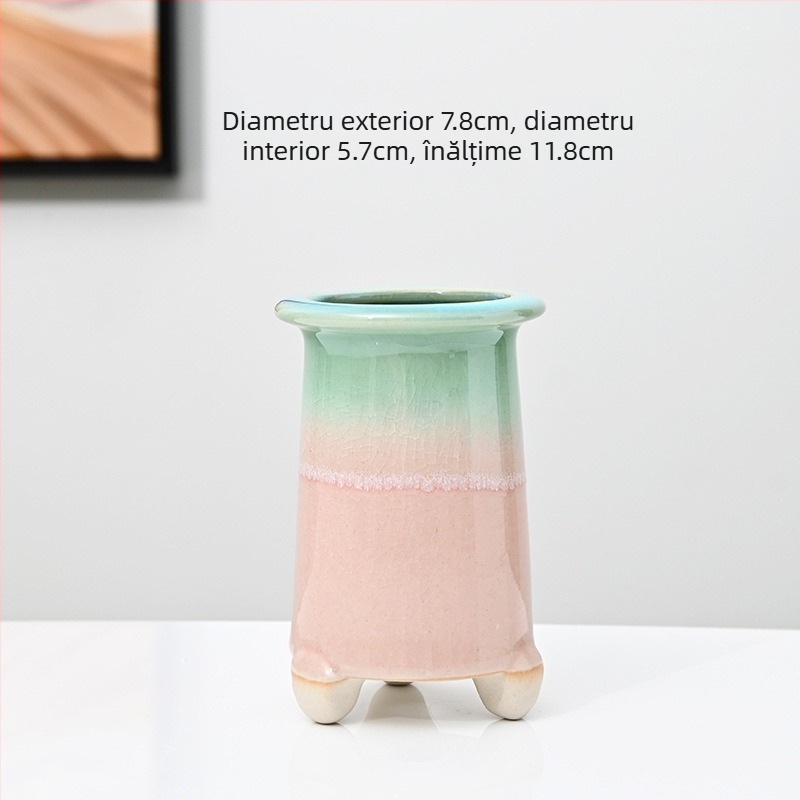 Ghiveci ceramic pentru suculente, cu model de fisuri de gheață, ceramică poroasă, controlul rădăcinilor, pentru tulpini mici și vechi, cu farfurie