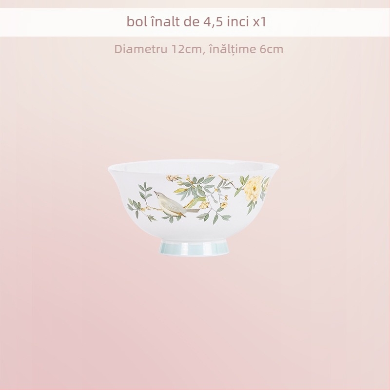 Set de veselă din porțelan cu os, decor sub glazură — boluri și farfurii în stil chinezesc modern