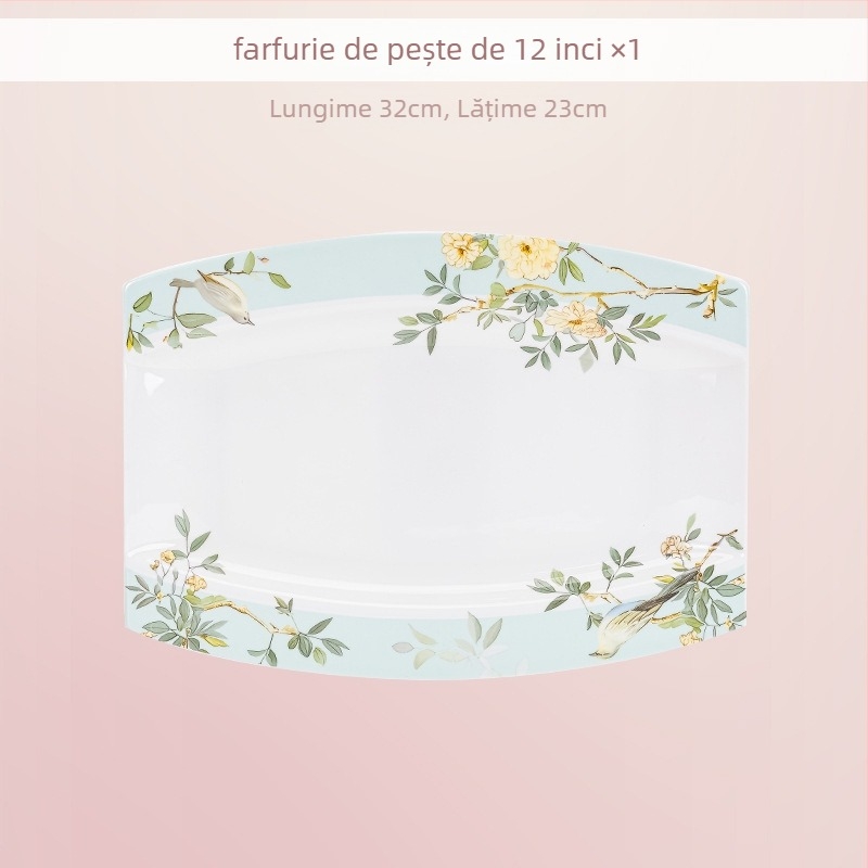 Set de veselă din porțelan cu os, decor sub glazură — boluri și farfurii în stil chinezesc modern