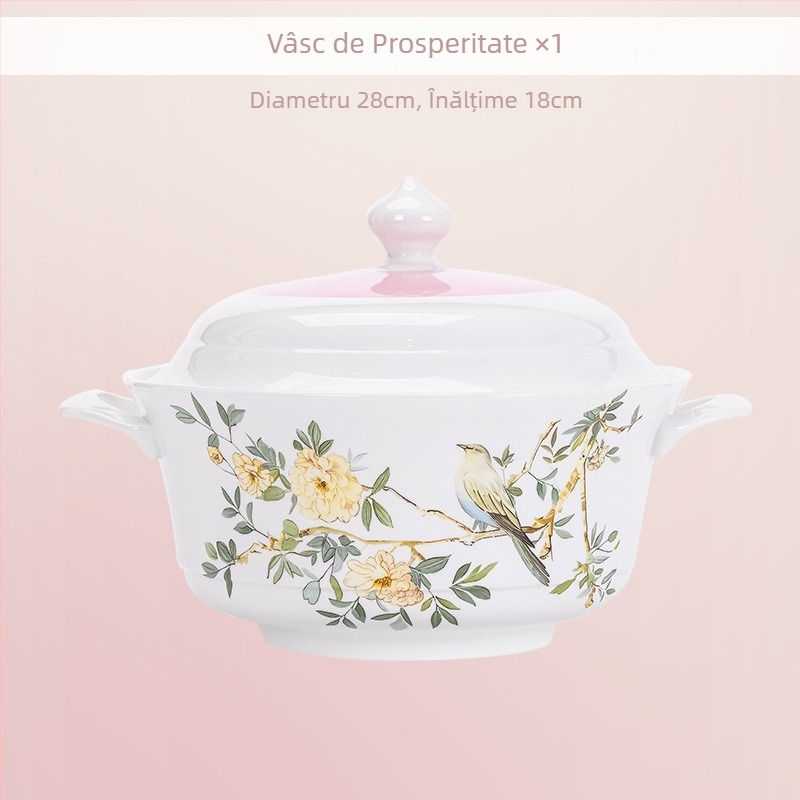 Set de veselă din porțelan cu os, decor sub glazură — boluri și farfurii în stil chinezesc modern