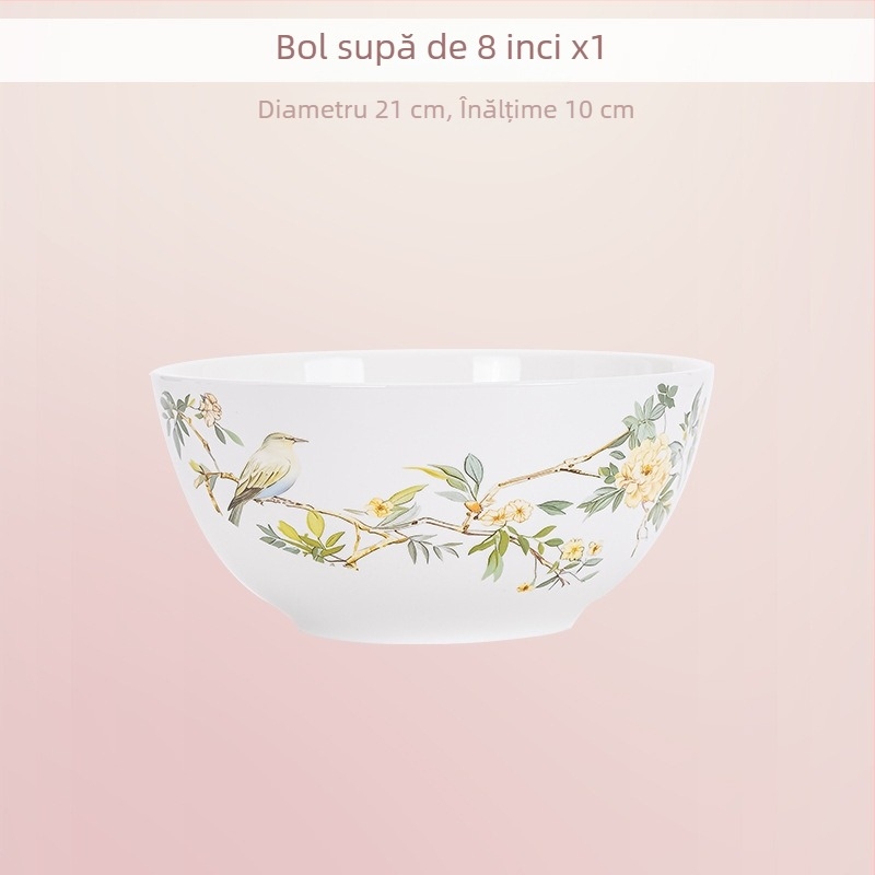 Set de veselă din porțelan cu os, decor sub glazură — boluri și farfurii în stil chinezesc modern