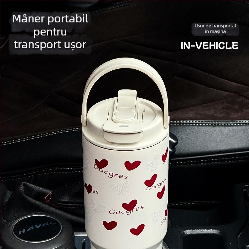 Cană izolată din oțel inoxidabil 316, capacitate mare, cu pai, menține băuturile reci 0-6 ore, design minimalist