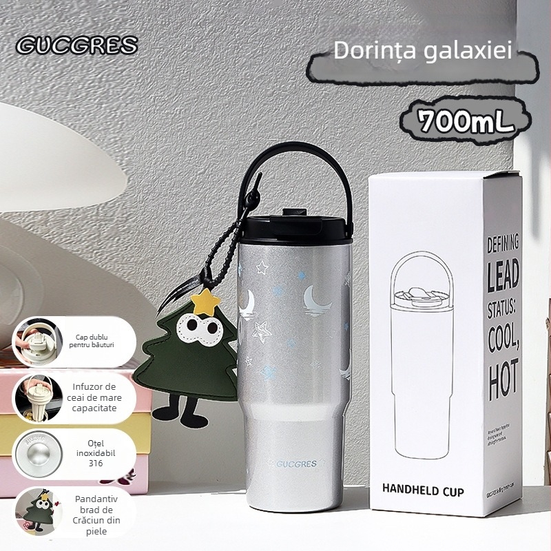 Cană izolată din oțel inoxidabil 316, capacitate mare, cu pai, menține băuturile reci 0-6 ore, design minimalist