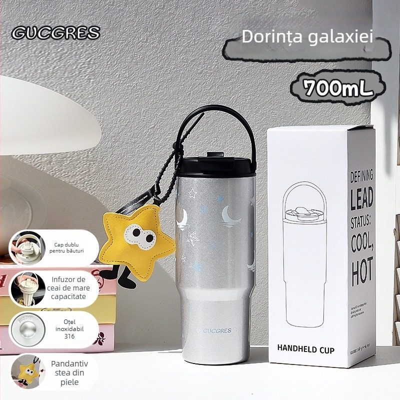 Cană izolată din oțel inoxidabil 316, capacitate mare, cu pai, menține băuturile reci 0-6 ore, design minimalist