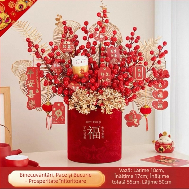 Decorațiune pentru living de Anul Nou: galeata norocului cu ornament de prosperitate