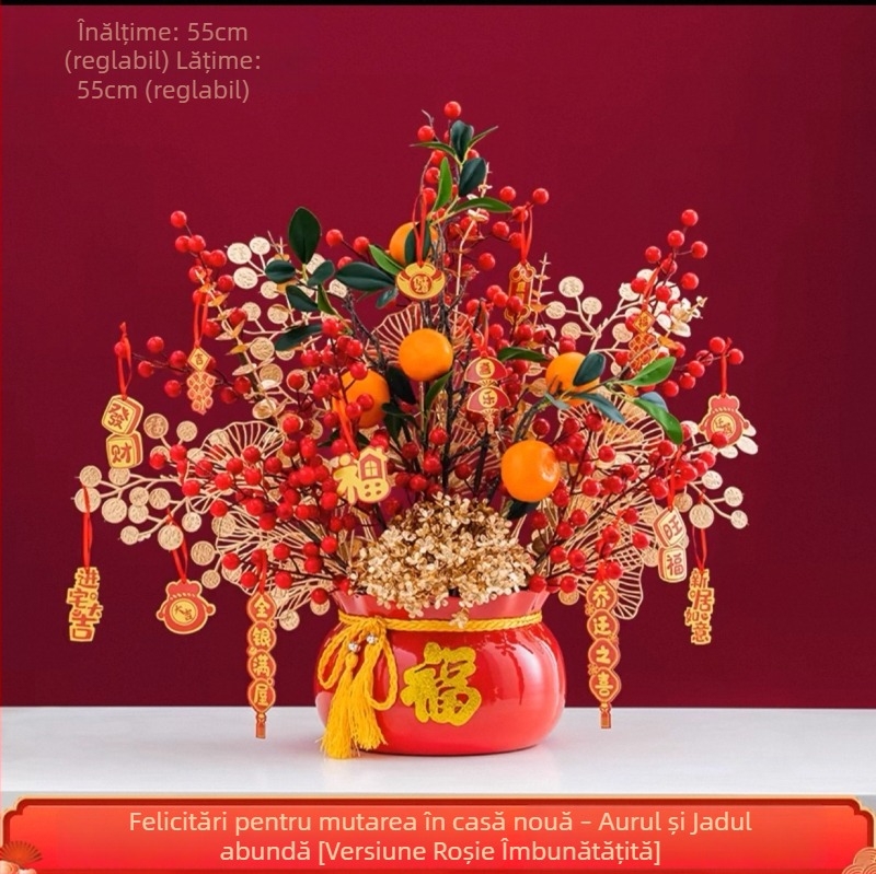 Decorațiune pentru living de Anul Nou: galeata norocului cu ornament de prosperitate