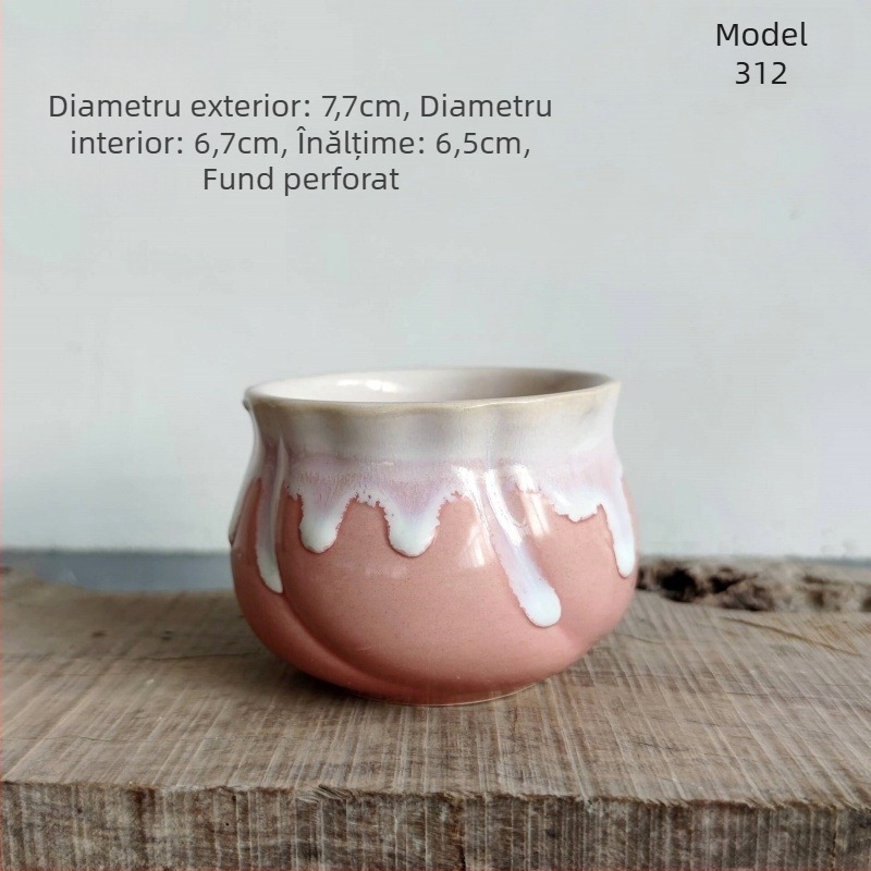 Ghiveci ceramic pentru suculente, glazură lucioasă, stil minimalist rustic, mic ghiveci de birou