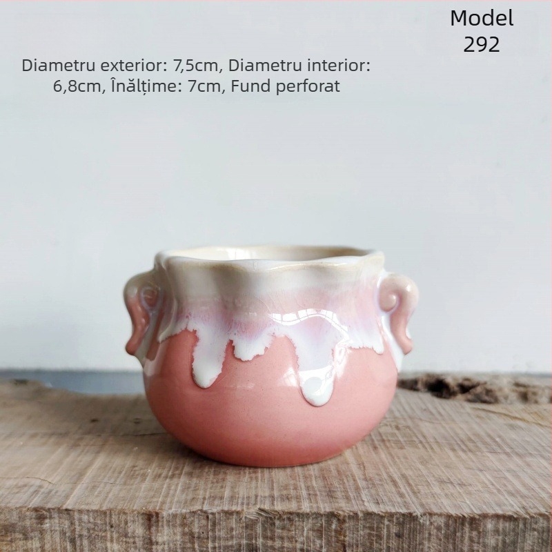 Ghiveci ceramic pentru suculente, glazură lucioasă, stil minimalist rustic, mic ghiveci de birou