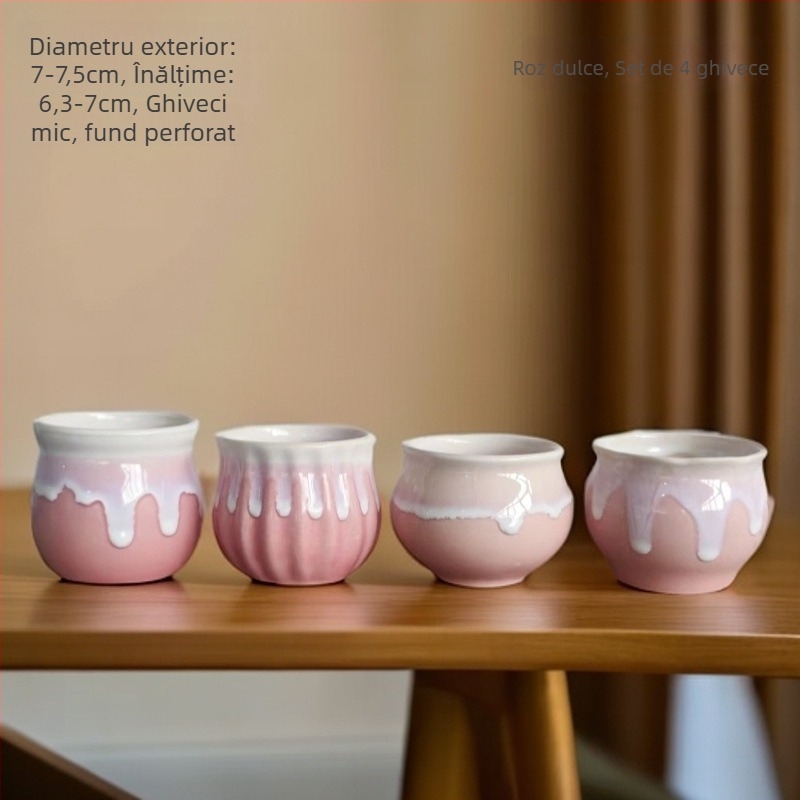 Ghiveci ceramic pentru suculente, glazură lucioasă, stil minimalist rustic, mic ghiveci de birou