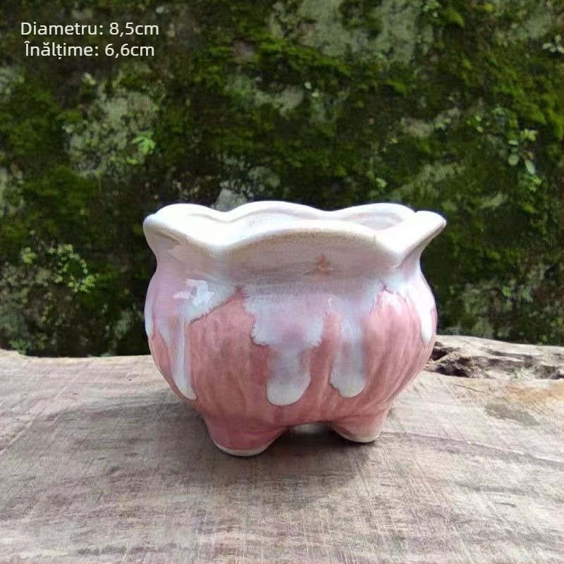 Ghiveci ceramic pentru suculente, glazură lucioasă, stil minimalist rustic, mic ghiveci de birou