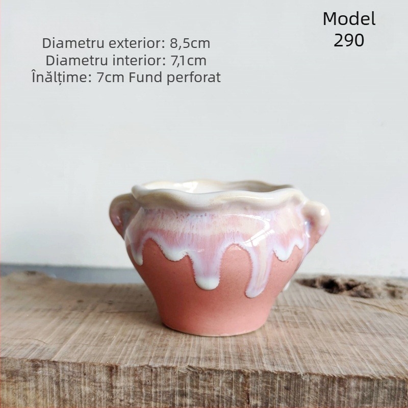 Ghiveci ceramic pentru suculente, glazură lucioasă, stil minimalist rustic, mic ghiveci de birou