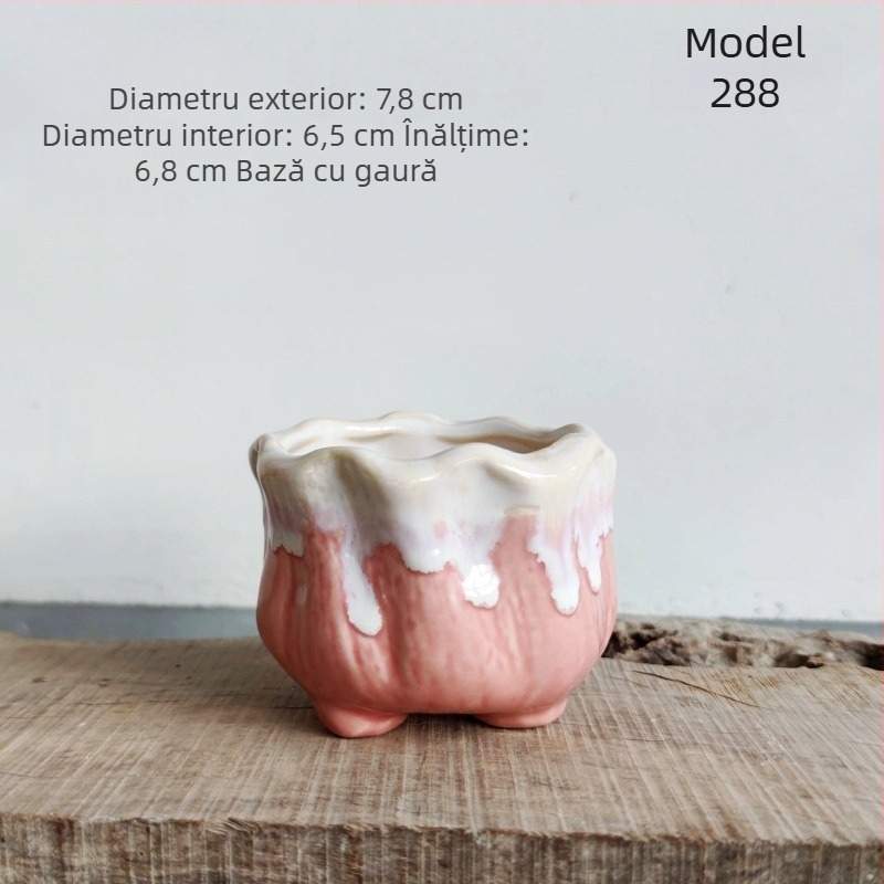 Ghiveci ceramic pentru suculente, glazură lucioasă, stil minimalist rustic, mic ghiveci de birou