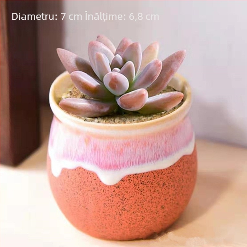 Ghiveci ceramic pentru suculente, glazură lucioasă, stil minimalist rustic, mic ghiveci de birou