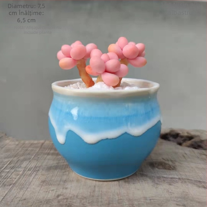 Ghiveci ceramic pentru suculente, glazură lucioasă, stil minimalist rustic, mic ghiveci de birou