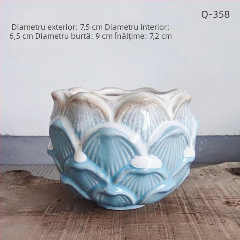 Ghiveci ceramic pentru suculente, glazură lucioasă, stil minimalist rustic, mic ghiveci de birou