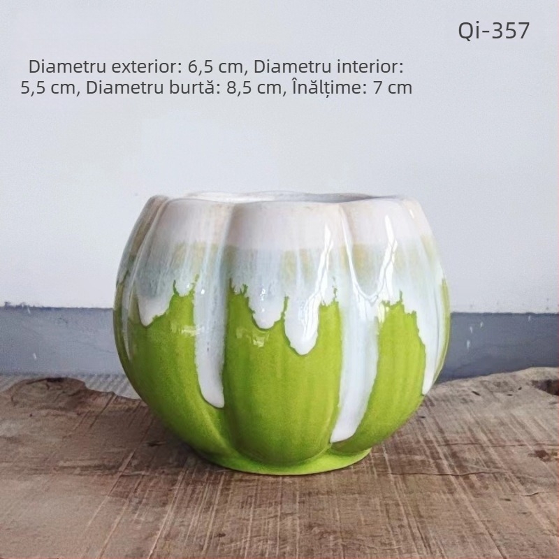 Ghiveci ceramic pentru suculente, glazură lucioasă, stil minimalist rustic, mic ghiveci de birou