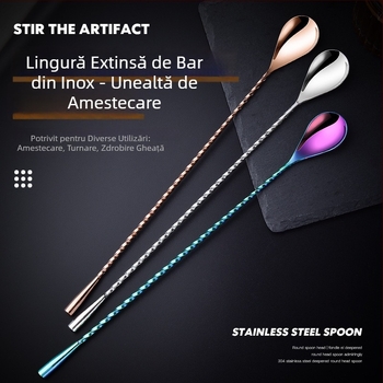 Lingură din oțel inoxidabil pentru cocktail și amestec de cafea, mâner lung, lingură de bar 304