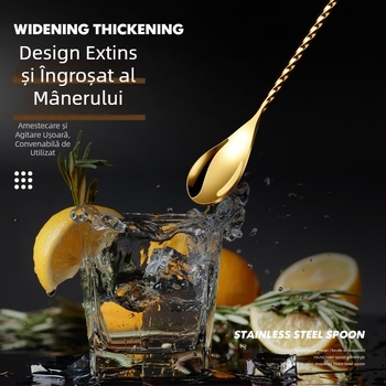 Lingură din oțel inoxidabil pentru cocktail și amestec de cafea, mâner lung, lingură de bar 304