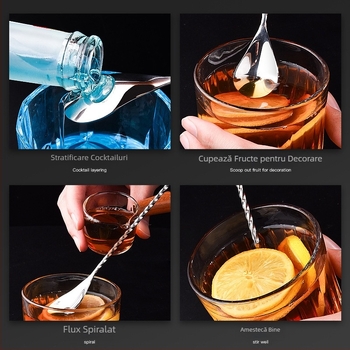 Lingură din oțel inoxidabil pentru cocktail și amestec de cafea, mâner lung, lingură de bar 304