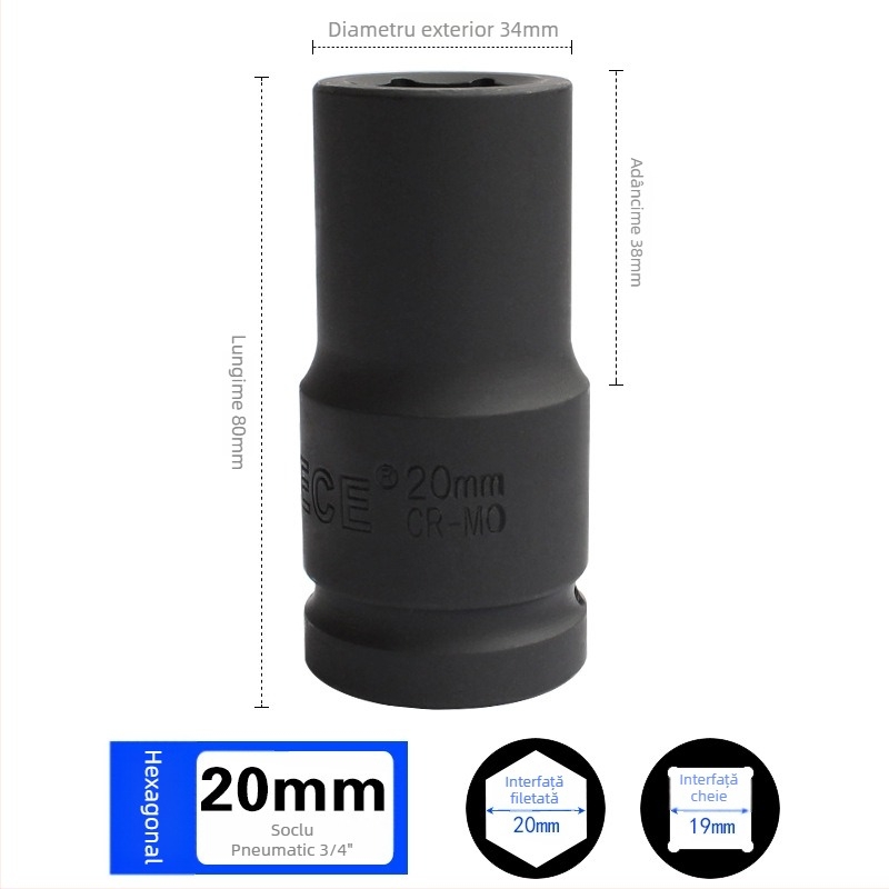 Cuplă pneumatică hexagonală prelungită pentru 3/4, cap de soclu pentru impact, adaptor pentru anvelope, unelte metalice