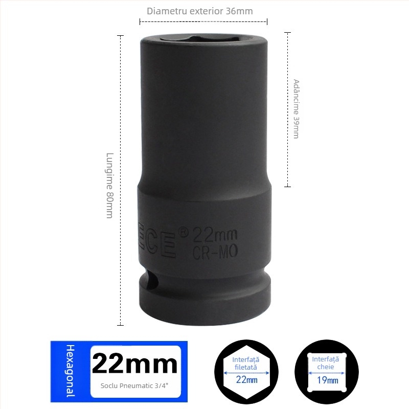 Cuplă pneumatică hexagonală prelungită pentru 3/4, cap de soclu pentru impact, adaptor pentru anvelope, unelte metalice