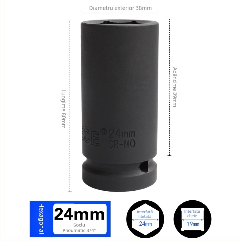 Cuplă pneumatică hexagonală prelungită pentru 3/4, cap de soclu pentru impact, adaptor pentru anvelope, unelte metalice