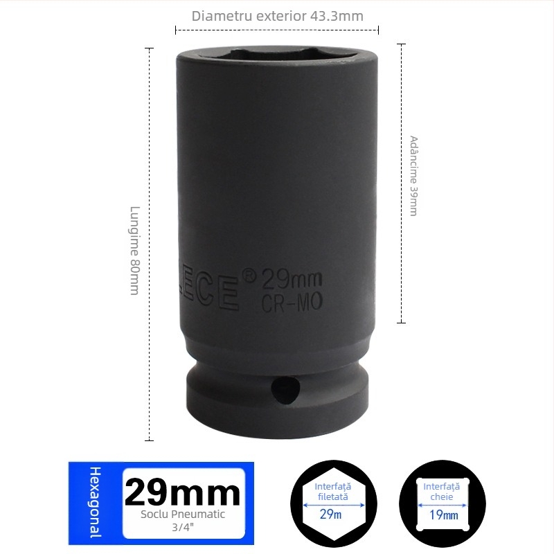Cuplă pneumatică hexagonală prelungită pentru 3/4, cap de soclu pentru impact, adaptor pentru anvelope, unelte metalice