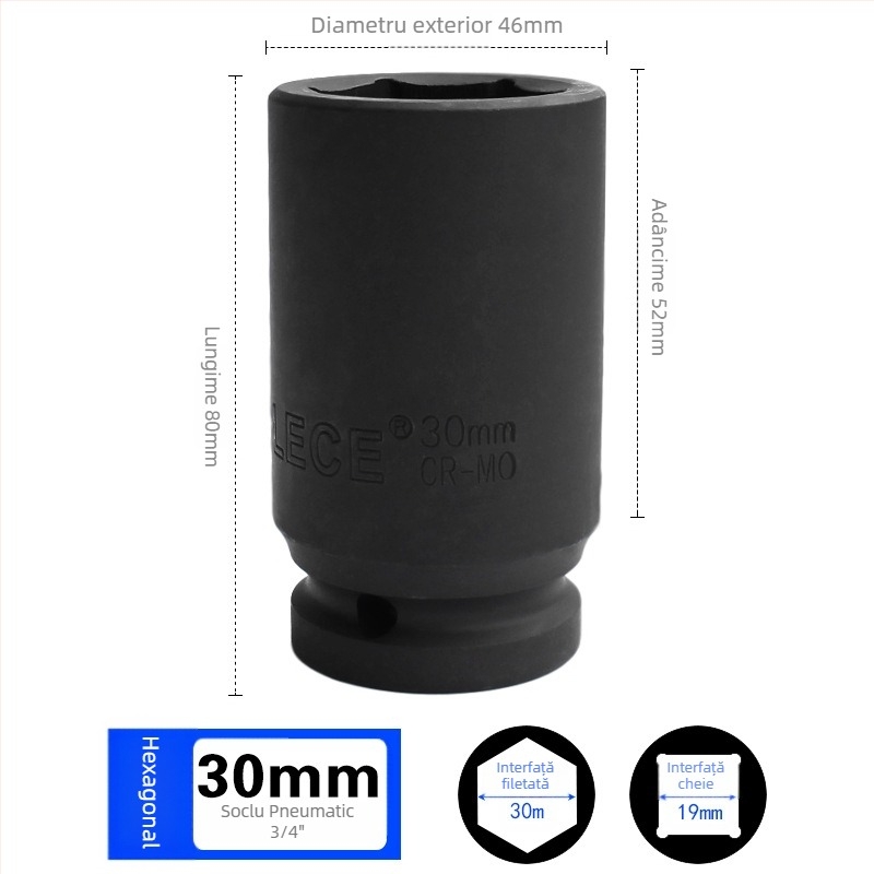 Cuplă pneumatică hexagonală prelungită pentru 3/4, cap de soclu pentru impact, adaptor pentru anvelope, unelte metalice