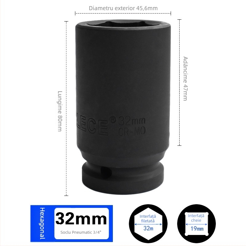 Cuplă pneumatică hexagonală prelungită pentru 3/4, cap de soclu pentru impact, adaptor pentru anvelope, unelte metalice