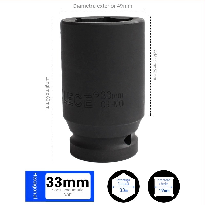 Cuplă pneumatică hexagonală prelungită pentru 3/4, cap de soclu pentru impact, adaptor pentru anvelope, unelte metalice