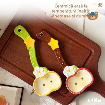 Lingură ceramică pentru amestec cu temă fructe, buline crem – lingură pentru desert și cafea, cadou feminin