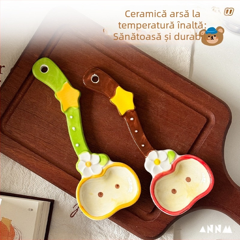 Lingură ceramică pentru amestec cu temă fructe, buline crem – lingură pentru desert și cafea, cadou feminin