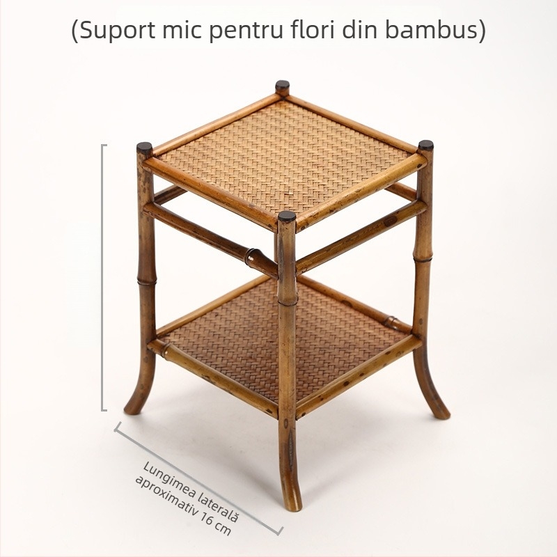 Stativ pentru ceai din bambus cu suport pentru orhidee, bază, raft din bambus, stil antic