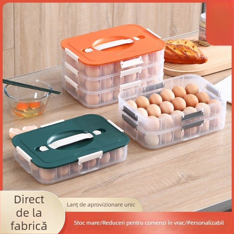 Cutie portabilă pentru ouă, bucătărie și frigider — sigilată, rezistentă la praf, din plastic alimentar, cu mai multe compartimente