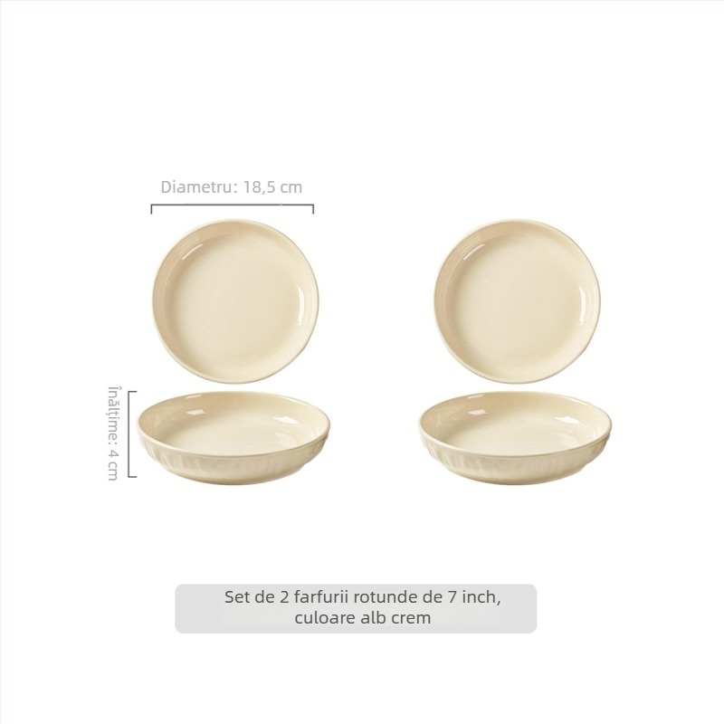 Platou adânc crem din porțelan, ceramică cu culoare sub glazură, rotund