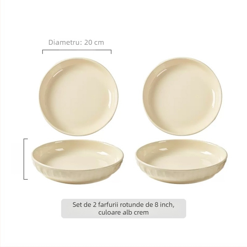 Platou adânc crem din porțelan, ceramică cu culoare sub glazură, rotund