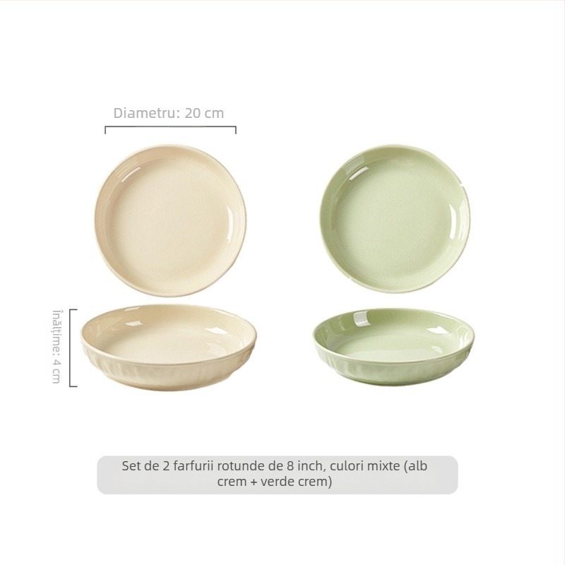 Platou adânc crem din porțelan, ceramică cu culoare sub glazură, rotund