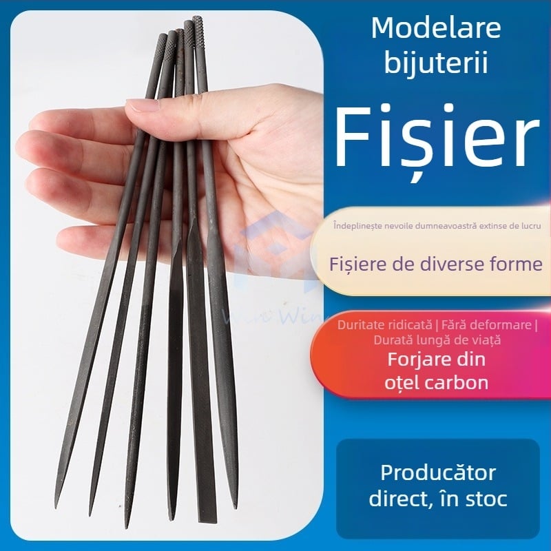Set de fișiere pentru modelarea bijuteriilor: fișiere triunghiale, semicerc, frunză de bambus și fișiere plate, lungime 200/140 mm, unelte de polisare marca Pigeon.