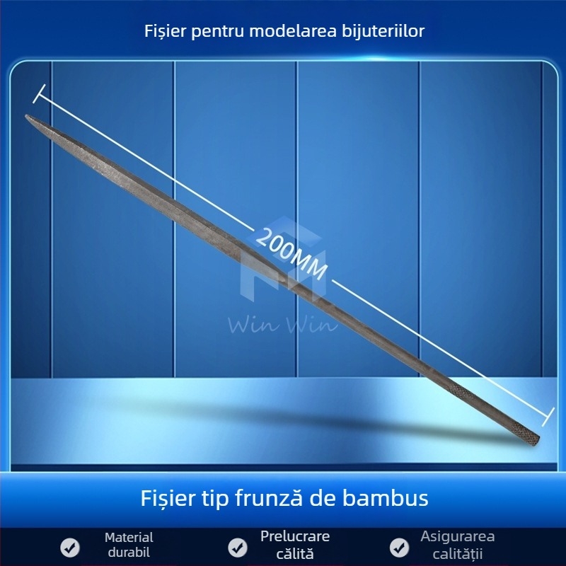 Set de fișiere pentru modelarea bijuteriilor: fișiere triunghiale, semicerc, frunză de bambus și fișiere plate, lungime 200/140 mm, unelte de polisare marca Pigeon.