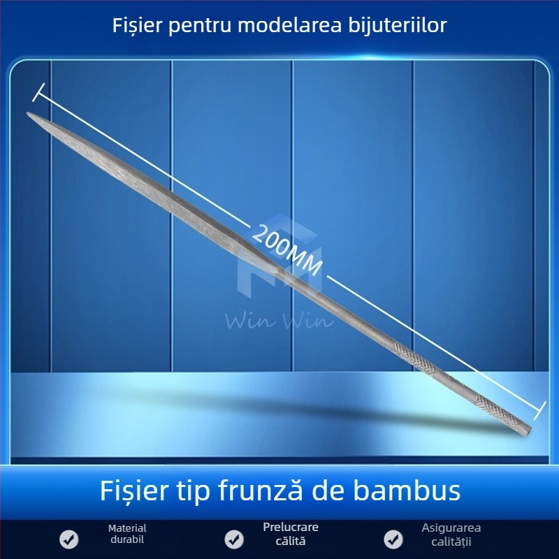 Set de fișiere pentru modelarea bijuteriilor: fișiere triunghiale, semicerc, frunză de bambus și fișiere plate, lungime 200/140 mm, unelte de polisare marca Pigeon.