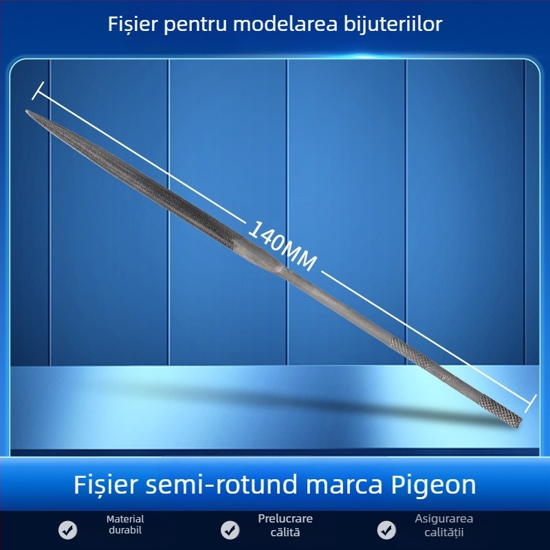 Set de fișiere pentru modelarea bijuteriilor: fișiere triunghiale, semicerc, frunză de bambus și fișiere plate, lungime 200/140 mm, unelte de polisare marca Pigeon.