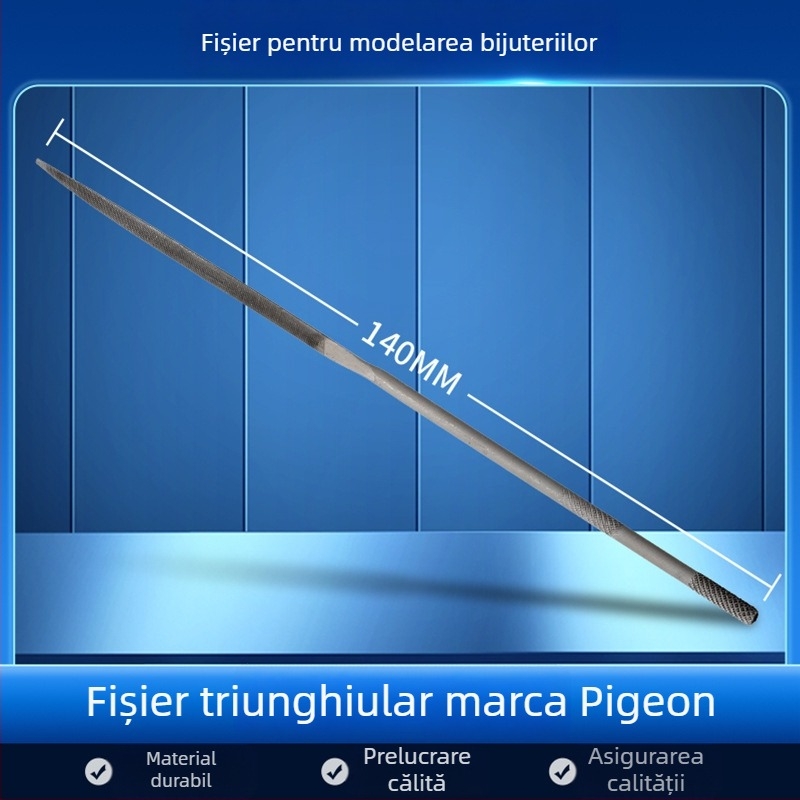 Set de fișiere pentru modelarea bijuteriilor: fișiere triunghiale, semicerc, frunză de bambus și fișiere plate, lungime 200/140 mm, unelte de polisare marca Pigeon.