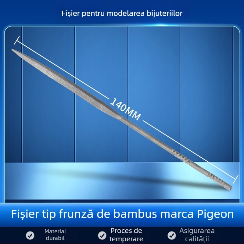 Set de fișiere pentru modelarea bijuteriilor: fișiere triunghiale, semicerc, frunză de bambus și fișiere plate, lungime 200/140 mm, unelte de polisare marca Pigeon.