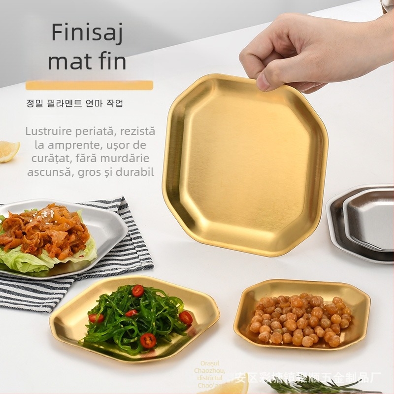 304 oțel inoxidabil, farfurie octagonală și pătrată pentru gustări, stil coreean, pentru restaurante; farfurie pentru kimchi, fel rece, farfurie pentru oase